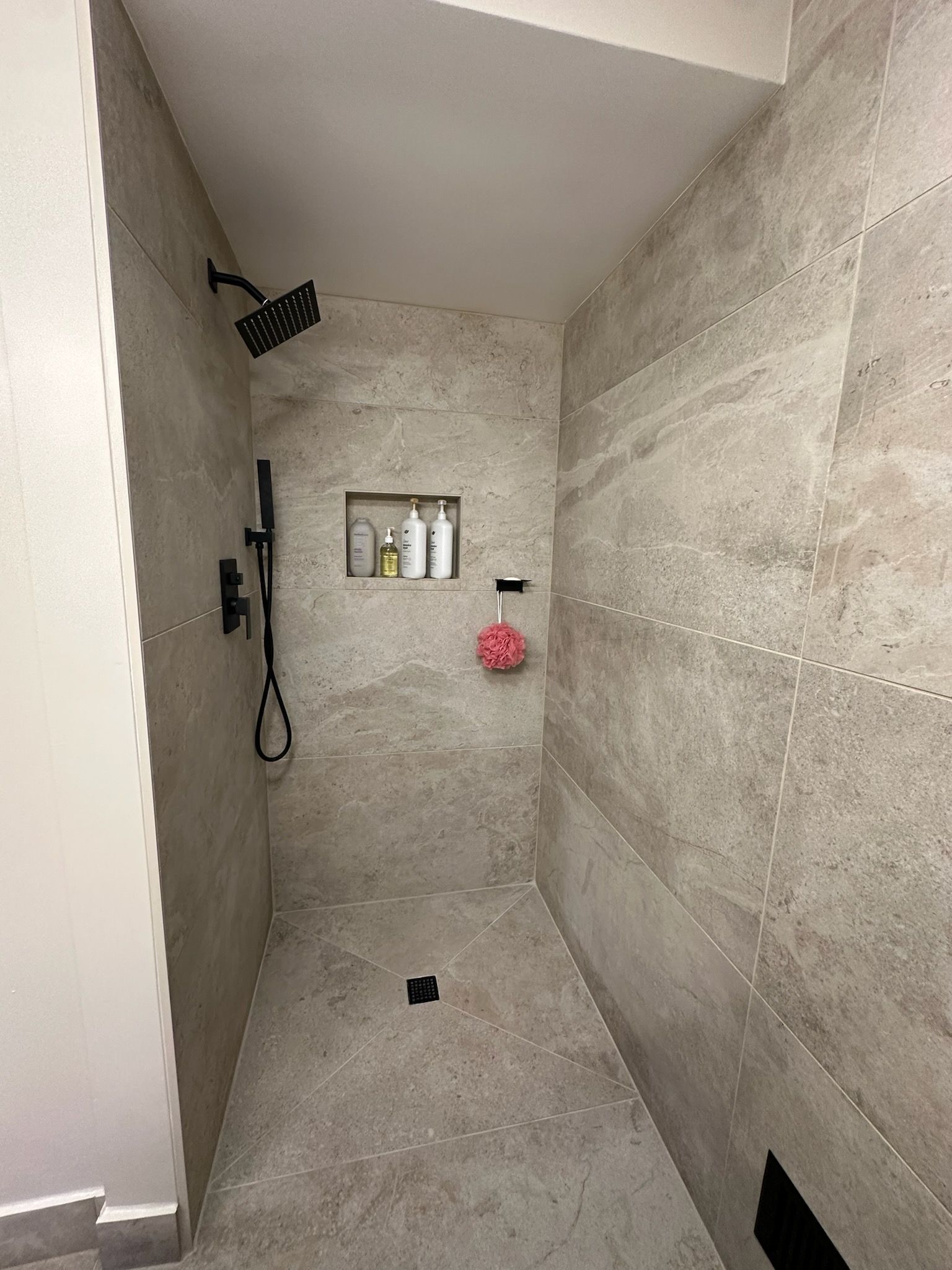 Full tile bathroom with walk-in shower